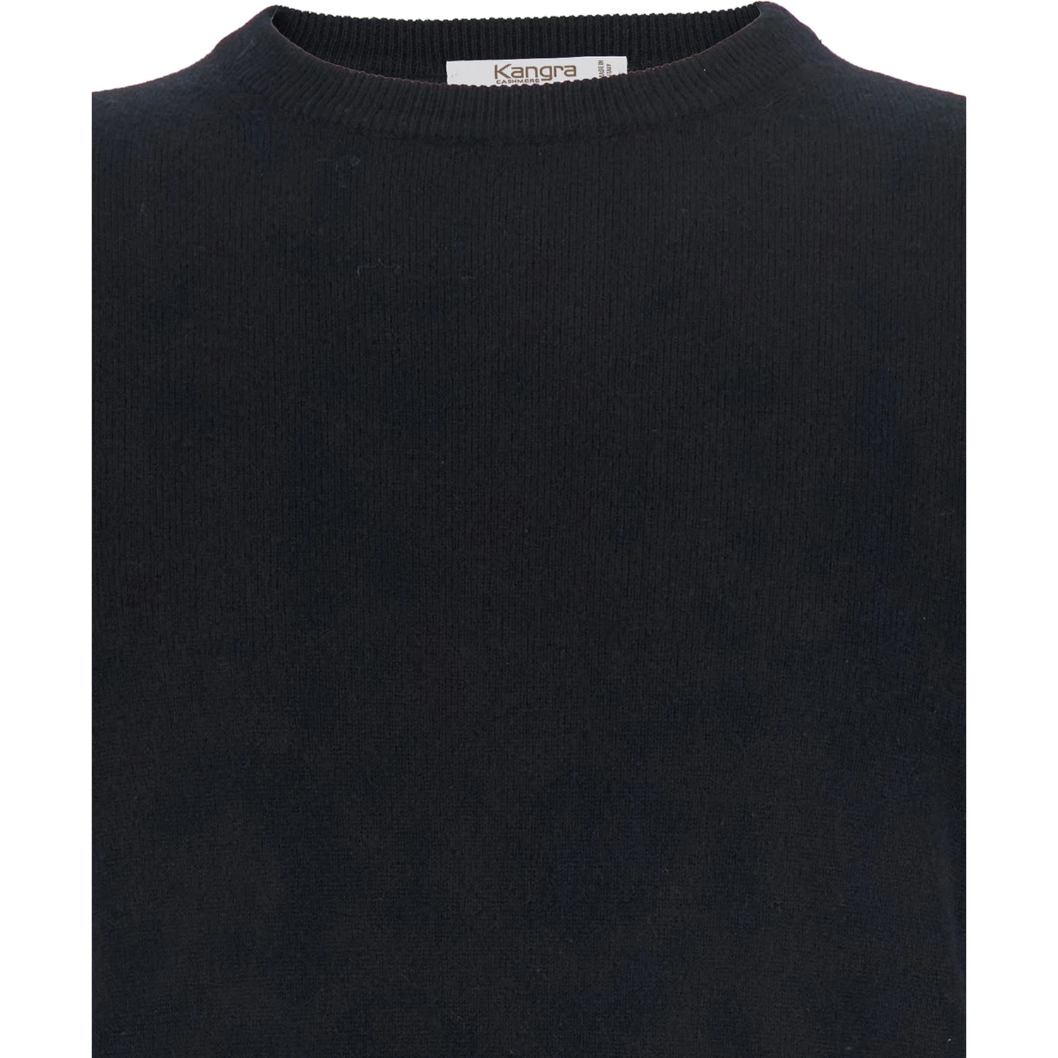 Black Crewneck Sweater with Ribbed Trims in Cashmere Man