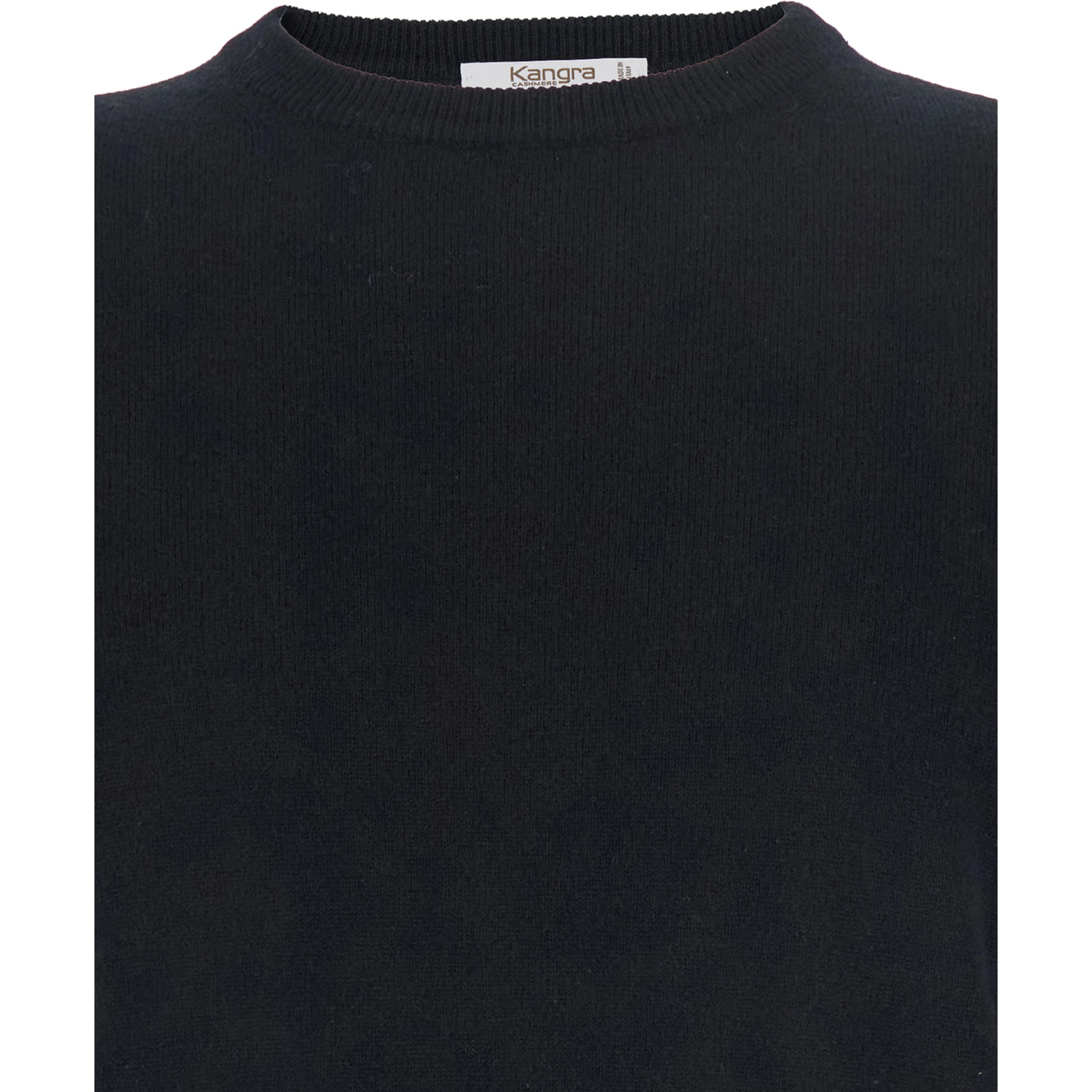 Black Crewneck Sweater with Ribbed Trims in Cashmere Man