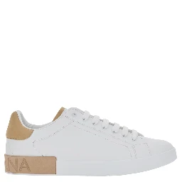 Portofino White Low Top Sneakers with Logo Lettering on the Tongue and Contrasting Heel with Logo Lettering in Leather Man