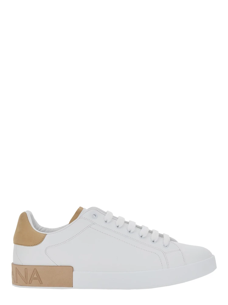 Portofino White Low Top Sneakers with Logo Lettering on the Tongue and Contrasting Heel with Logo Lettering in Leather Man