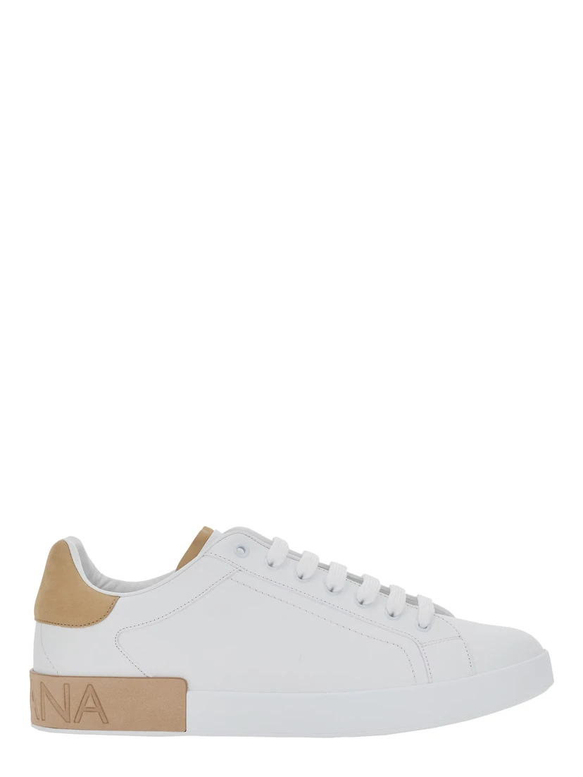 Portofino White Low Top Sneakers with Logo Lettering on the Tongue and Contrasting Heel with Logo Lettering in Leather Man