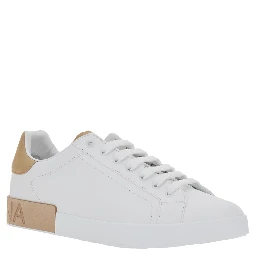 Portofino White Low Top Sneakers with Logo Lettering on the Tongue and Contrasting Heel with Logo Lettering in Leather Man