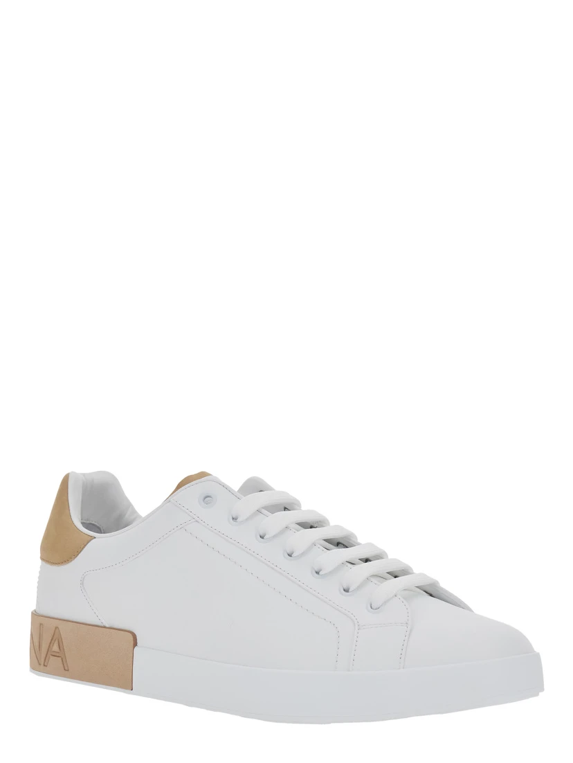 Portofino White Low Top Sneakers with Logo Lettering on the Tongue and Contrasting Heel with Logo Lettering in Leather Man