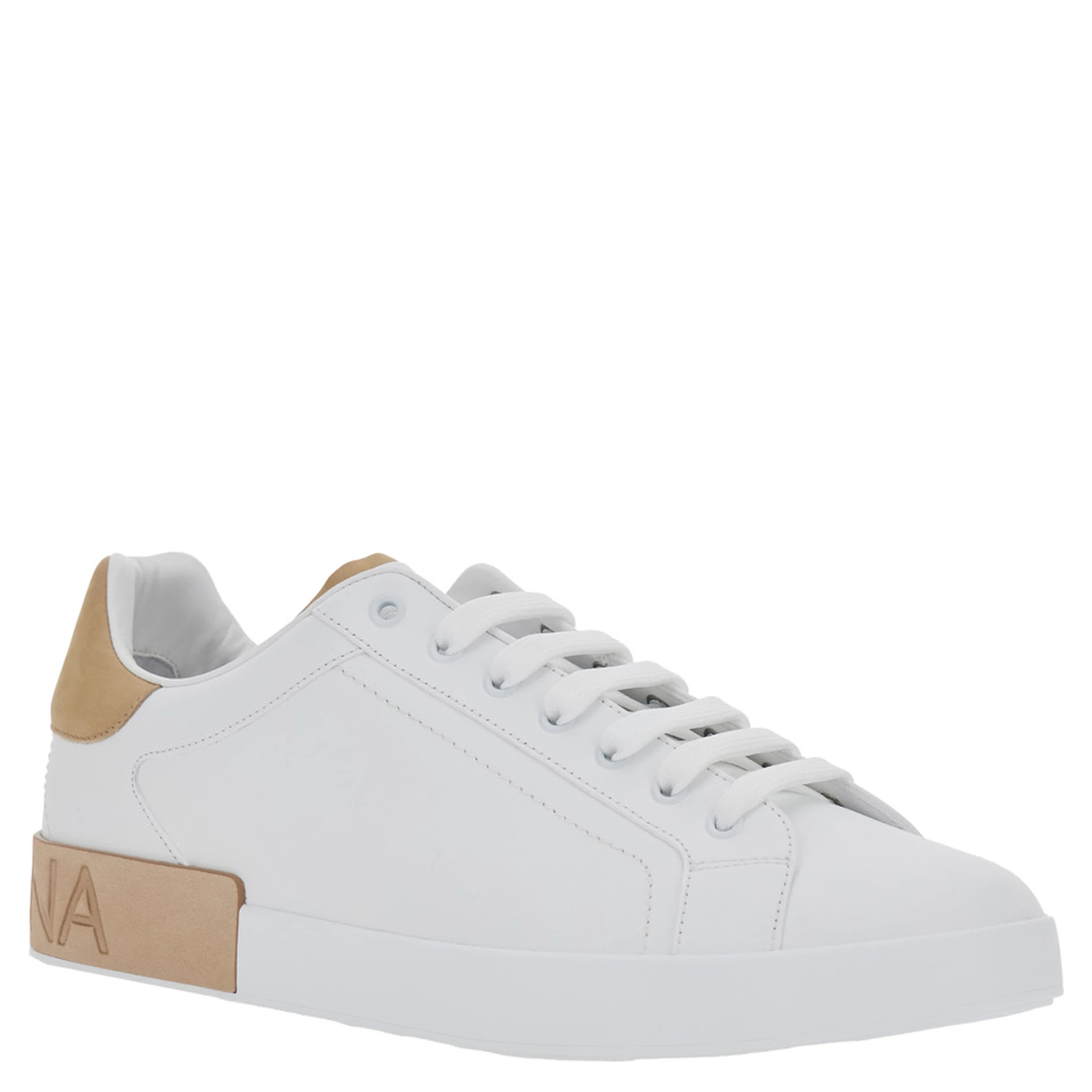Portofino White Low Top Sneakers with Logo Lettering on the Tongue and Contrasting Heel with Logo Lettering in Leather Man