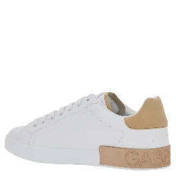 Portofino White Low Top Sneakers with Logo Lettering on the Tongue and Contrasting Heel with Logo Lettering in Leather Man