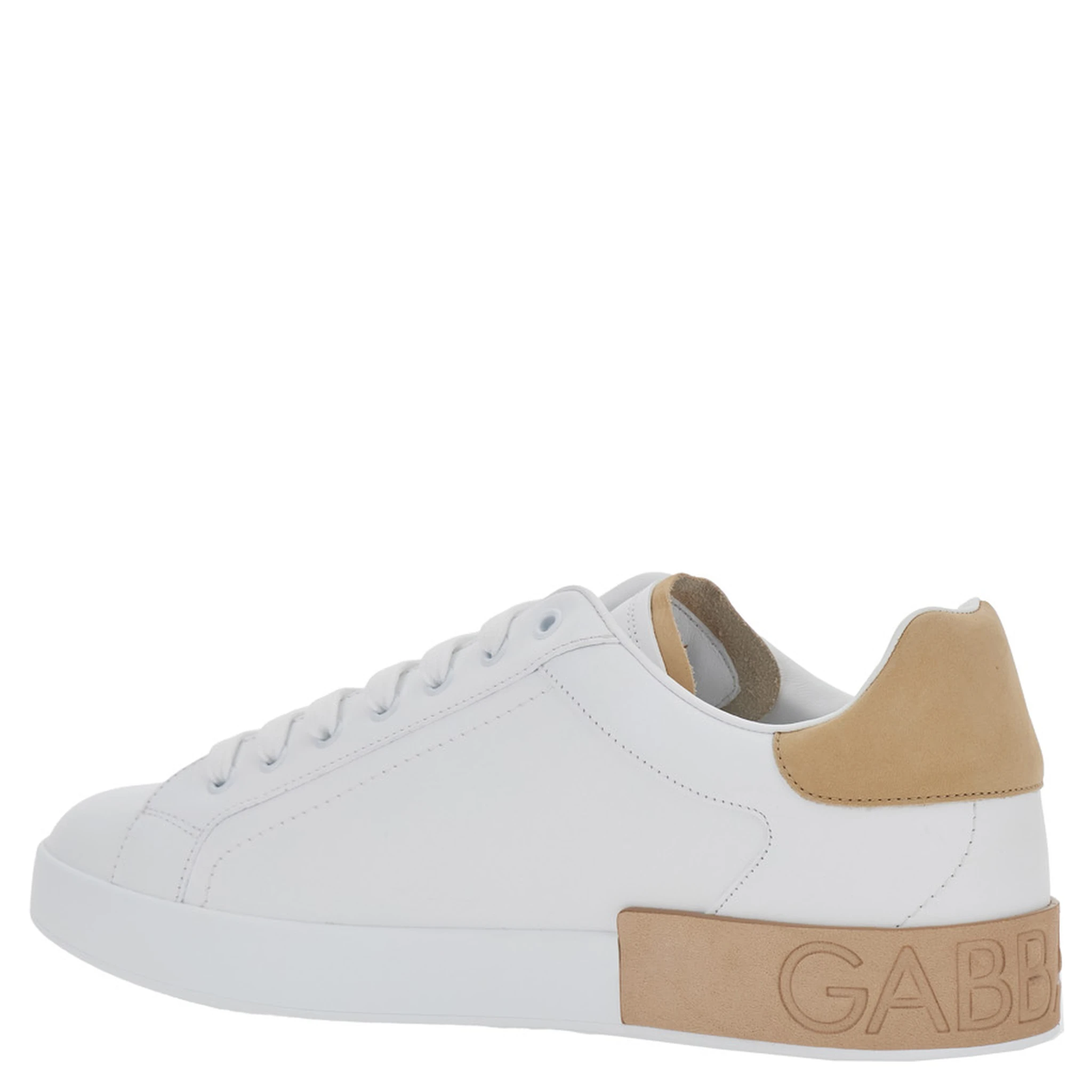 Portofino White Low Top Sneakers with Logo Lettering on the Tongue and Contrasting Heel with Logo Lettering in Leather Man