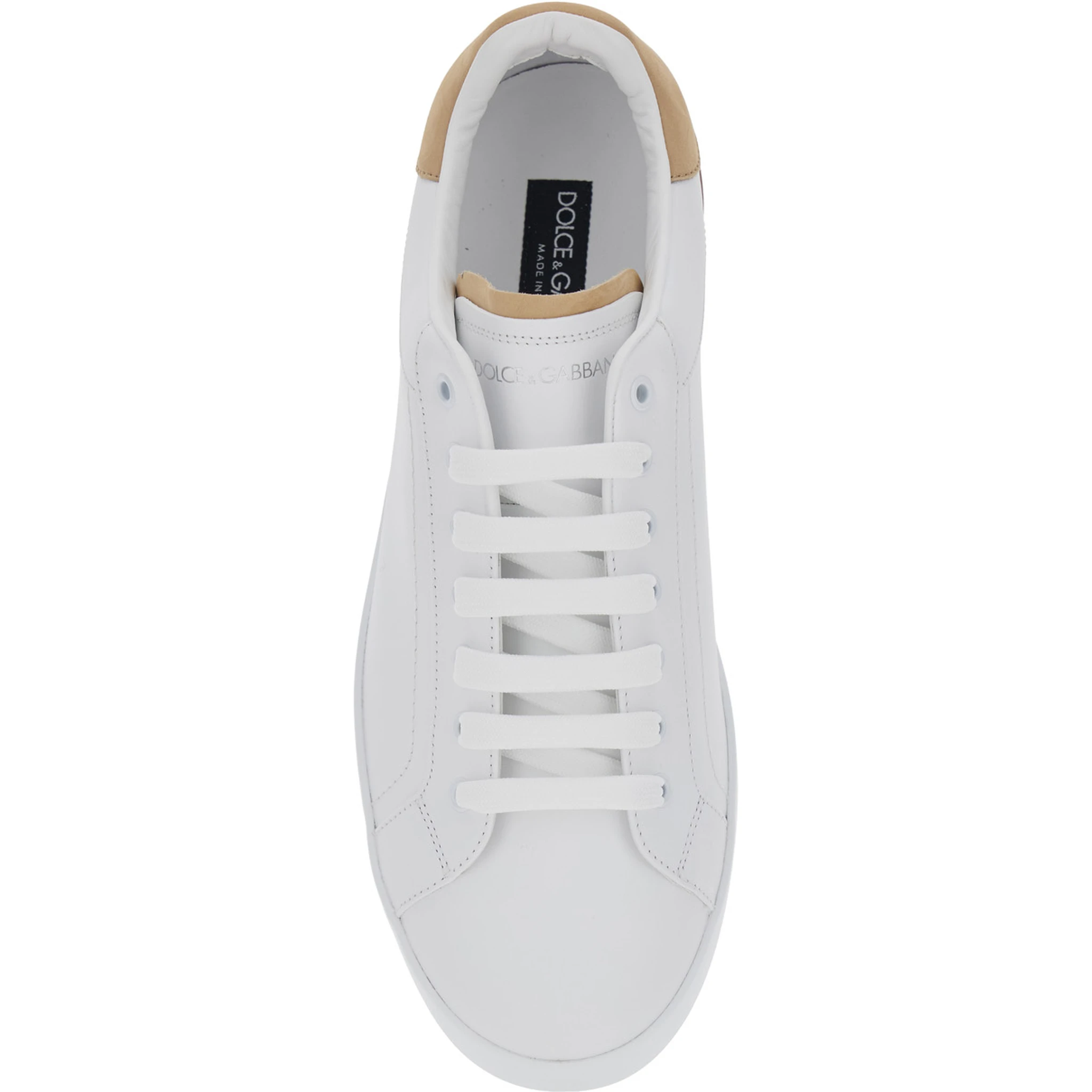 Portofino White Low Top Sneakers with Logo Lettering on the Tongue and Contrasting Heel with Logo Lettering in Leather Man