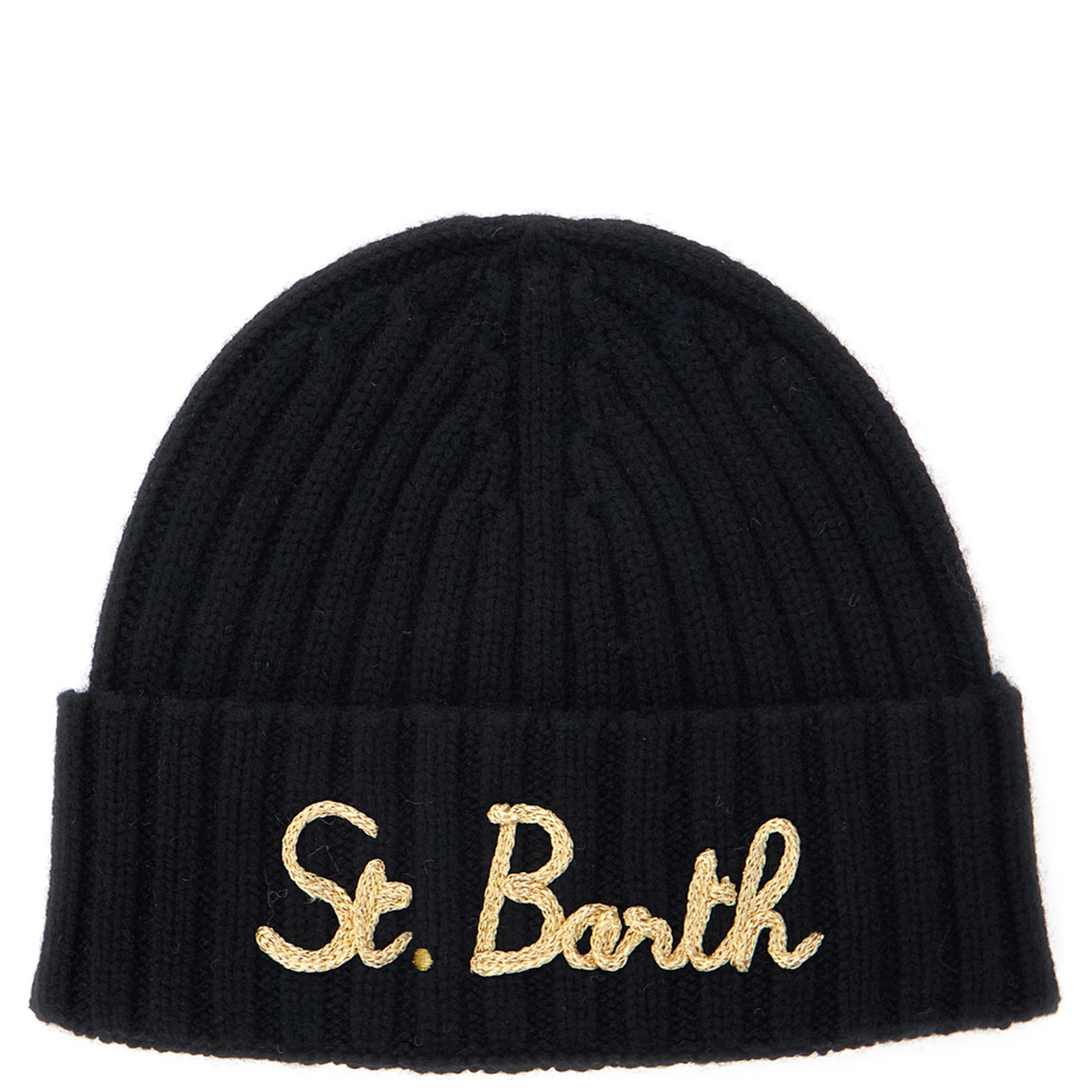 Black Ribbed Beanie with Embroidered Logo on the Front in Wool Boy