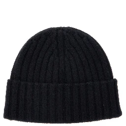 Black Ribbed Beanie with Embroidered Logo on the Front in Wool Boy