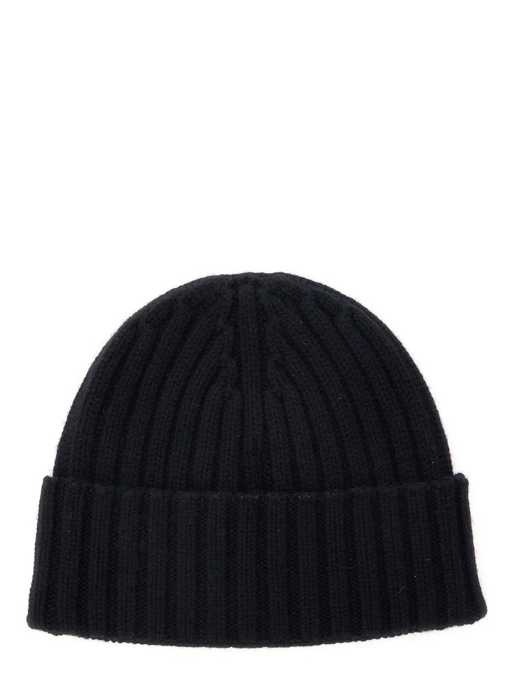 Black Ribbed Beanie with Embroidered Logo on the Front in Wool Boy alternative