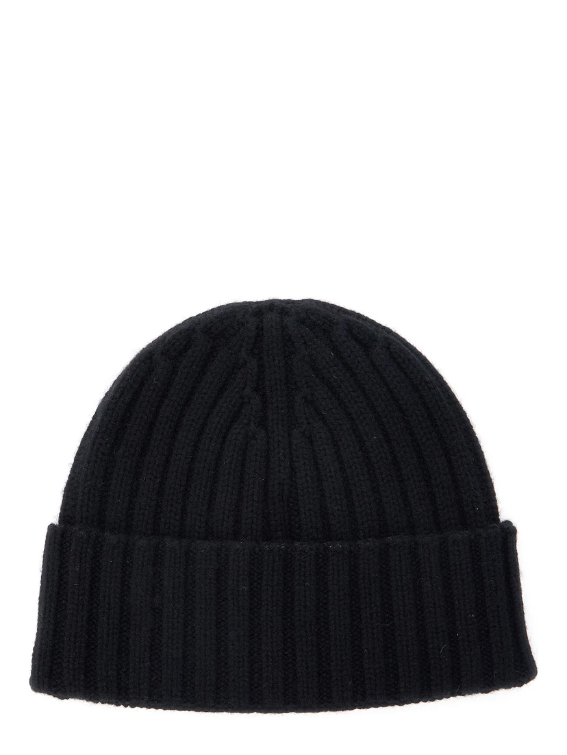 Black Ribbed Beanie with Embroidered Logo on the Front in Wool Boy