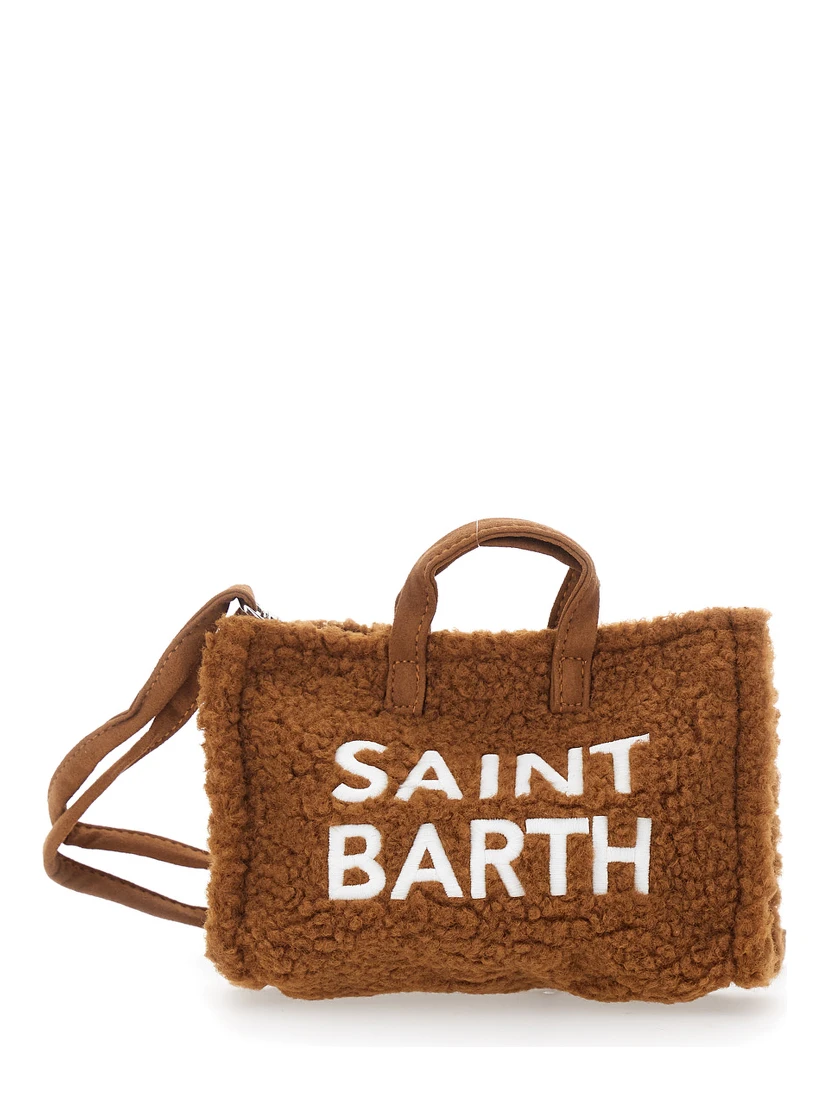 Brown Handbag with Adjustable and Removable Shoulder Strap and Logo Lettering on the Front in Faux Fur Girl