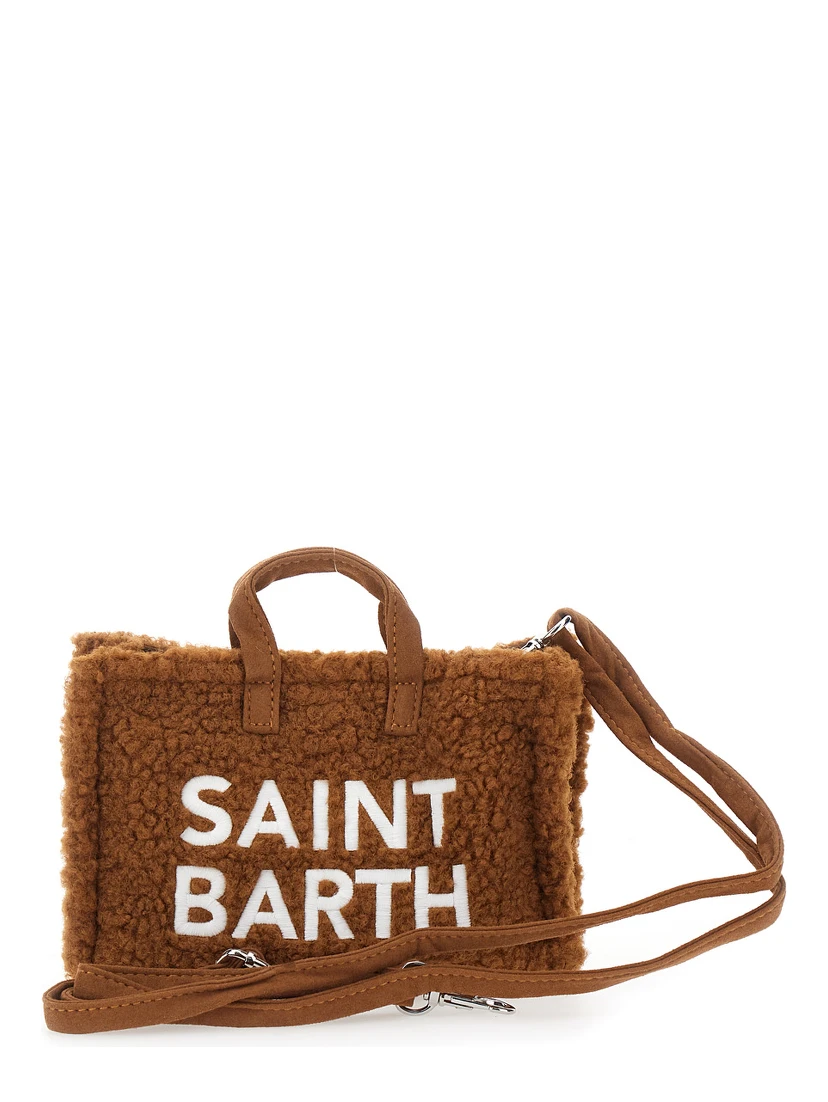 Brown Handbag with Adjustable and Removable Shoulder Strap and Logo Lettering on the Front in Faux Fur Girl