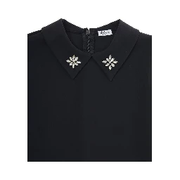 Black Suit with Beaded Collar in Tech Fabric Stretch Girl