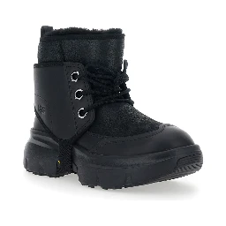 Black Ankle Boots with Side Logo and Platform Sole in Leather Blend Woman