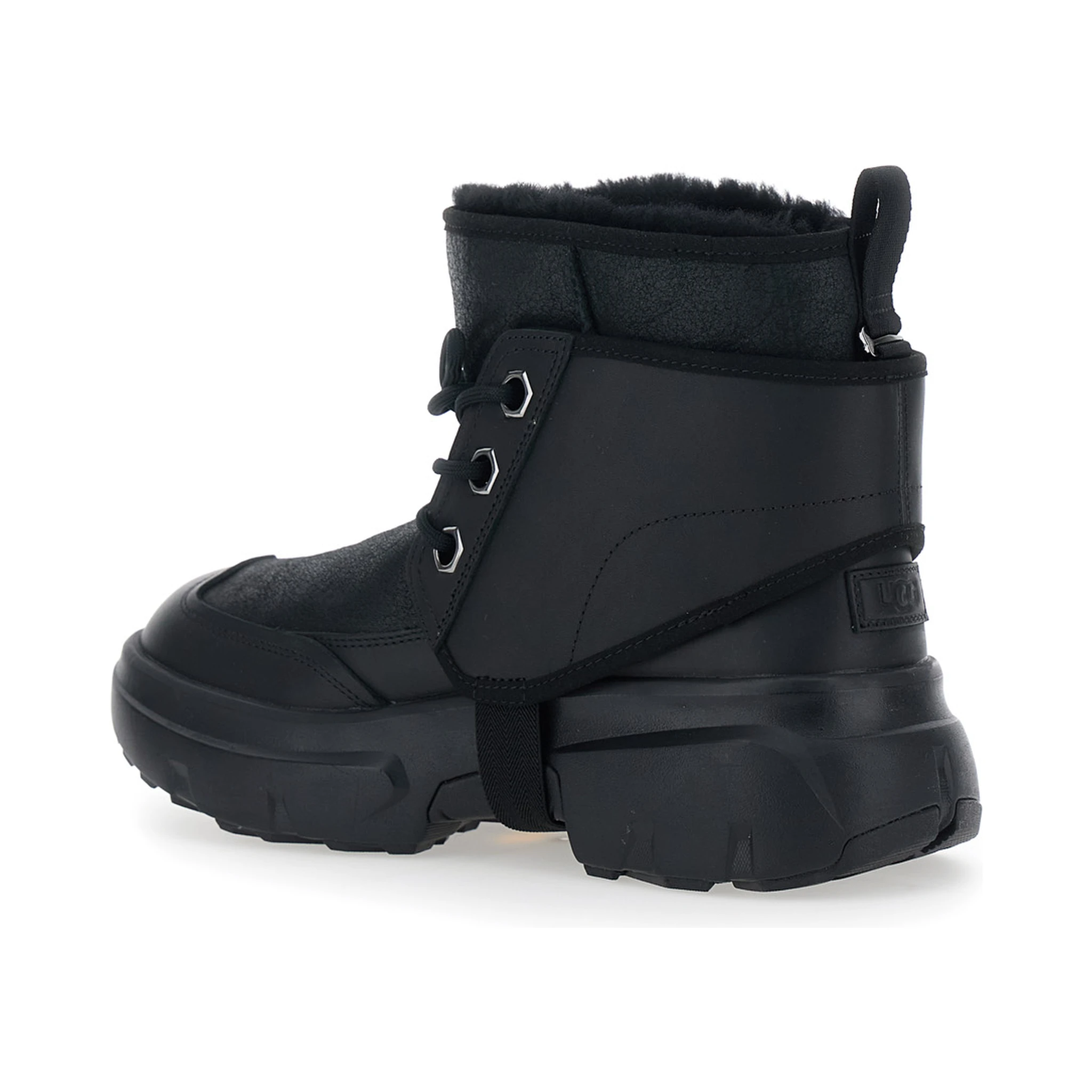 Black Ankle Boots with Side Logo and Platform Sole in Leather Blend Woman