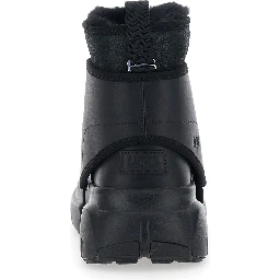 Black Ankle Boots with Side Logo and Platform Sole in Leather Blend Woman