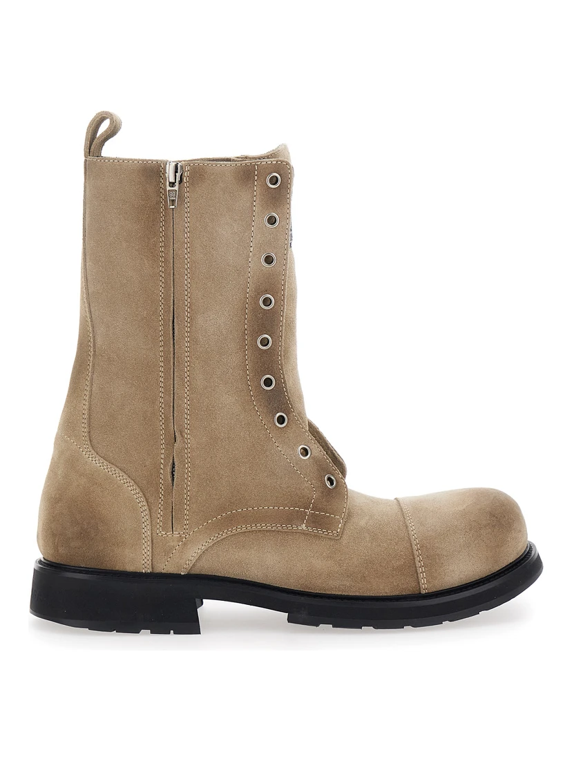Beige Ankle Boots with Logo Patch on the Front and Logo Lettering on the Rear in Leather Man
