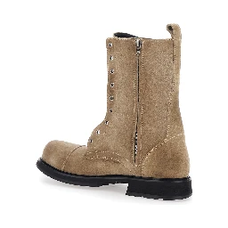 Beige Ankle Boots with Logo Patch on the Front and Logo Lettering on the Rear in Leather Man