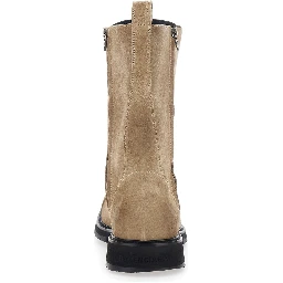 Beige Ankle Boots with Logo Patch on the Front and Logo Lettering on the Rear in Leather Man