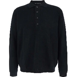 كنزة صوفية سوداء بياقة قميص بولو وأكمام طويلة للرجال