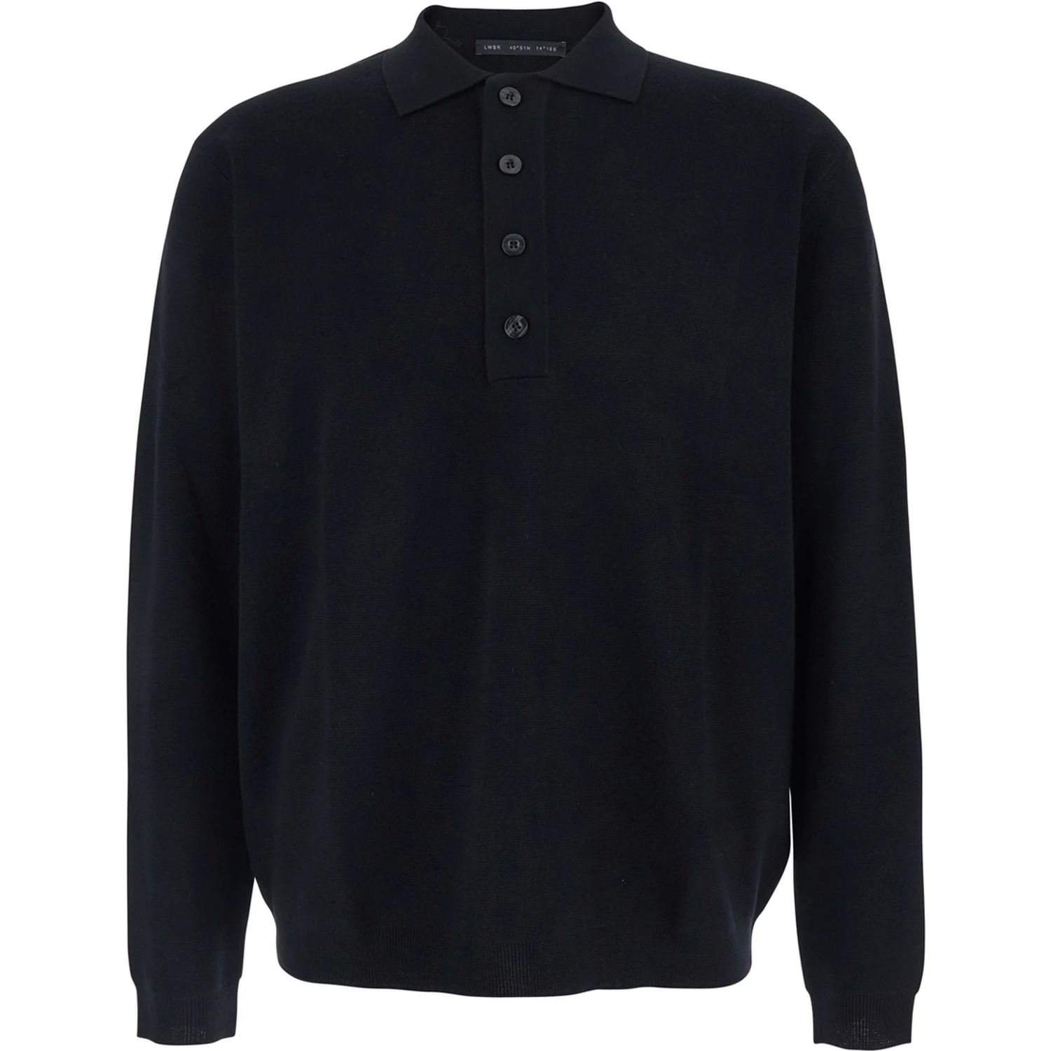 Black Sweater with Polo Shirt Style Collar and Long Sleeves in Wool Man