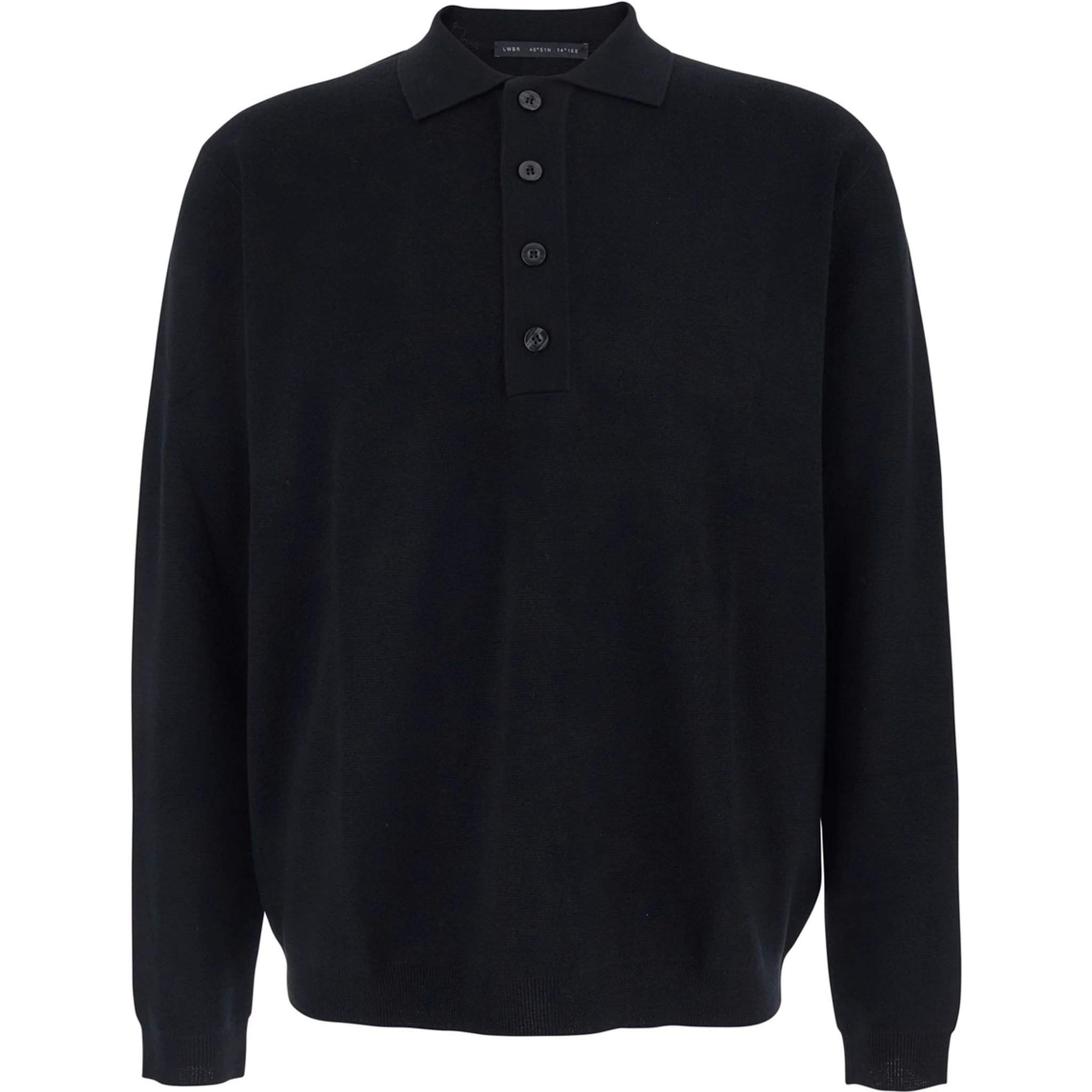 كنزة صوفية سوداء بياقة قميص بولو وأكمام طويلة للرجال