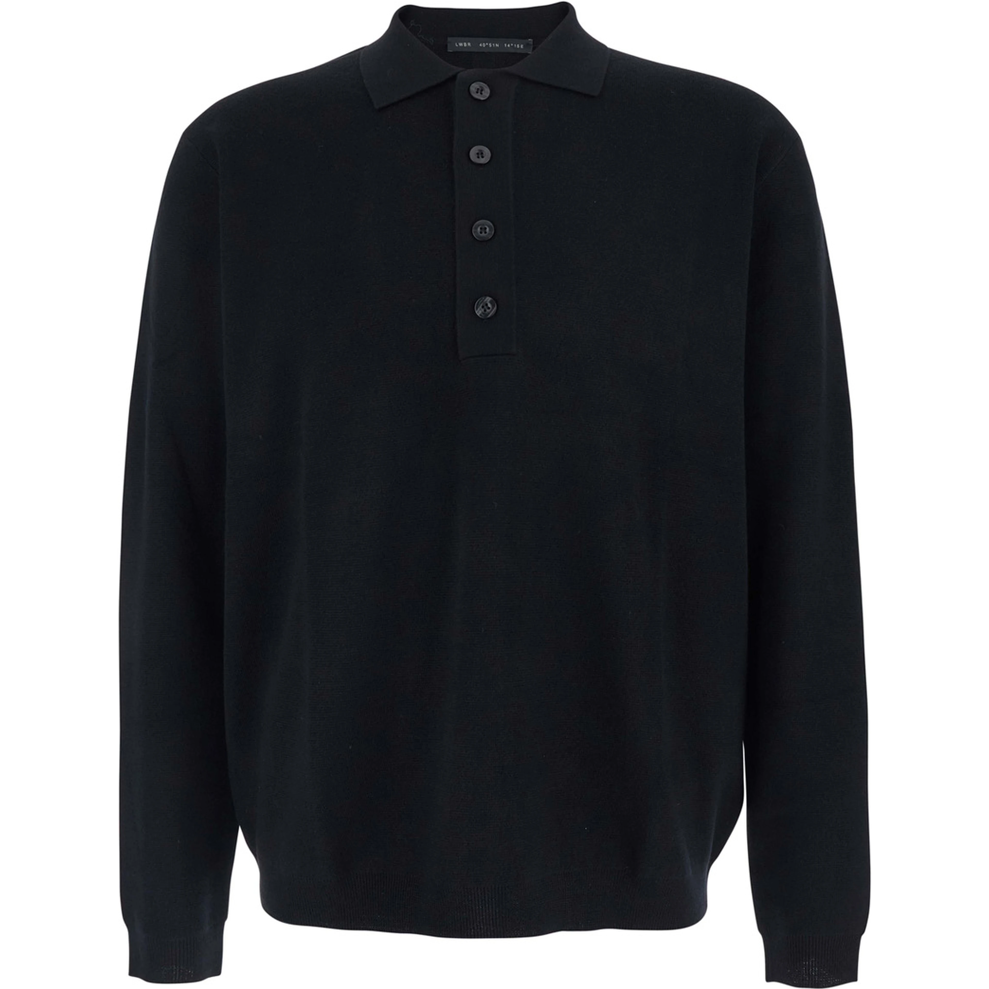 Black Sweater with Polo Shirt Style Collar and Long Sleeves in Wool Man