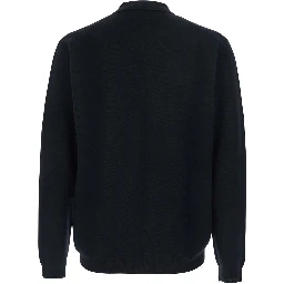 كنزة صوفية سوداء بياقة قميص بولو وأكمام طويلة للرجال