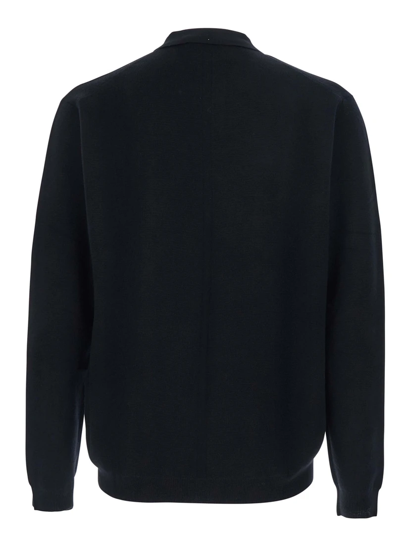 كنزة صوفية سوداء بياقة قميص بولو وأكمام طويلة للرجال