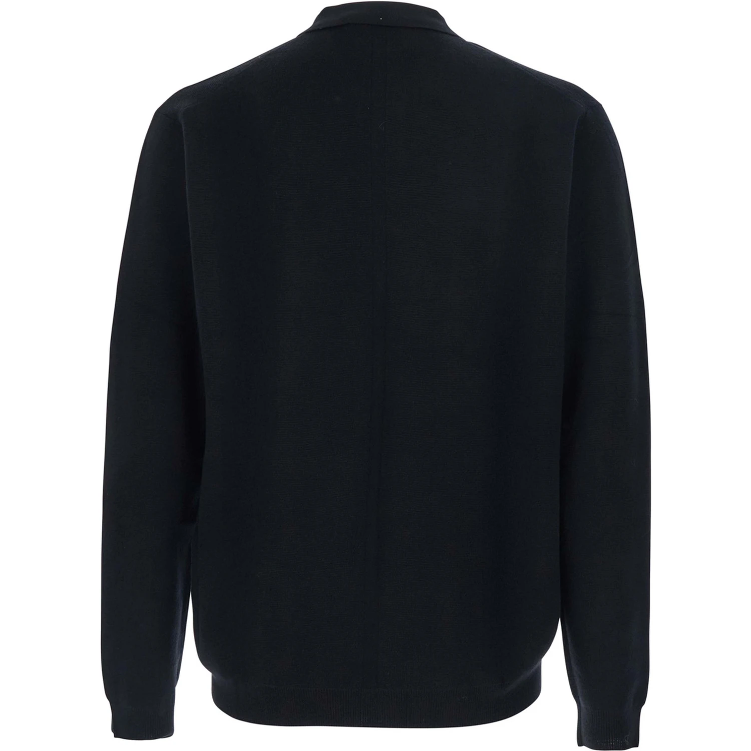 Black Sweater with Polo Shirt Style Collar and Long Sleeves in Wool Man