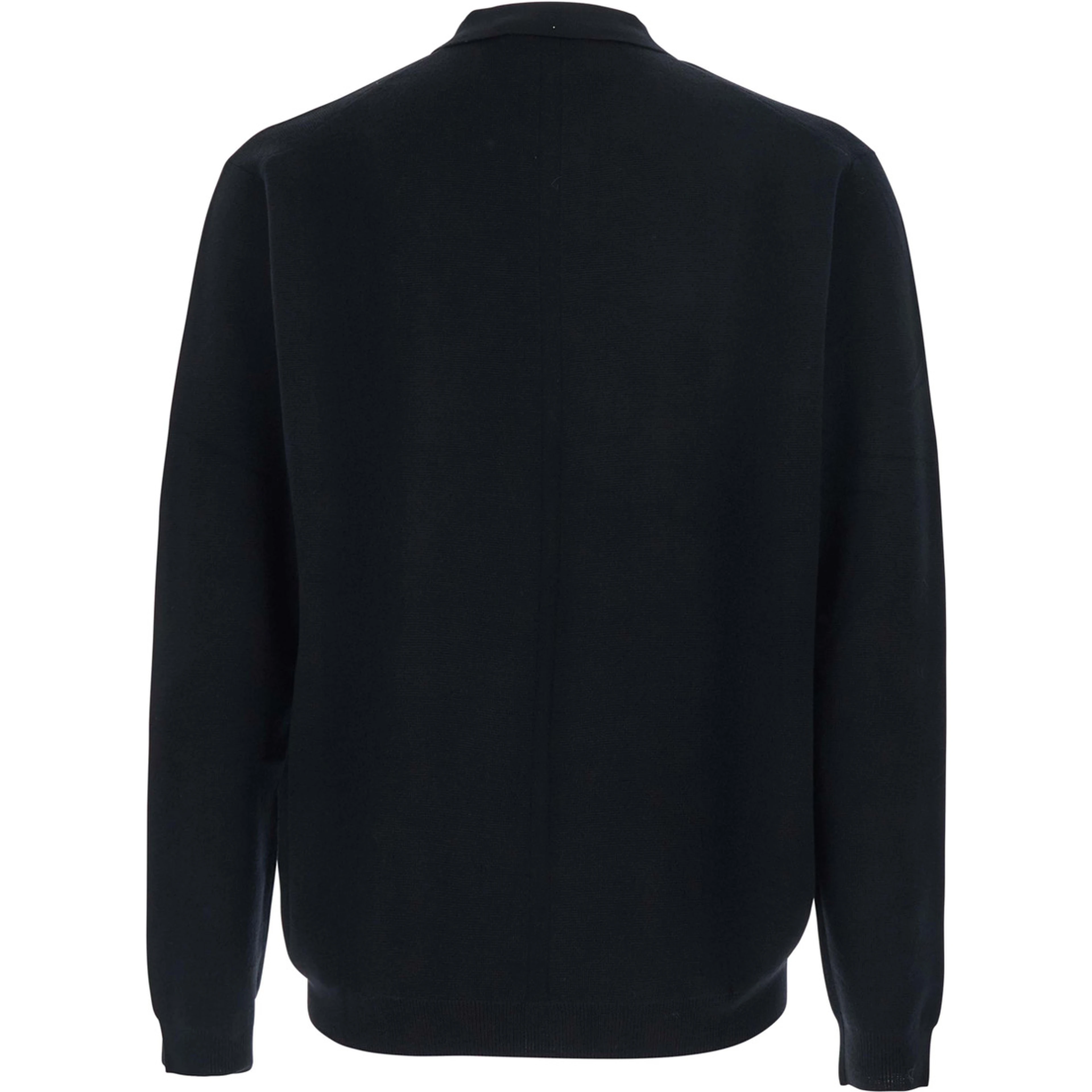 Black Sweater with Polo Shirt Style Collar and Long Sleeves in Wool Man