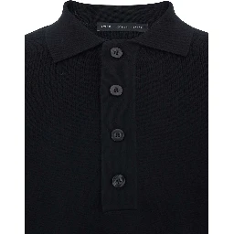 كنزة صوفية سوداء بياقة قميص بولو وأكمام طويلة للرجال