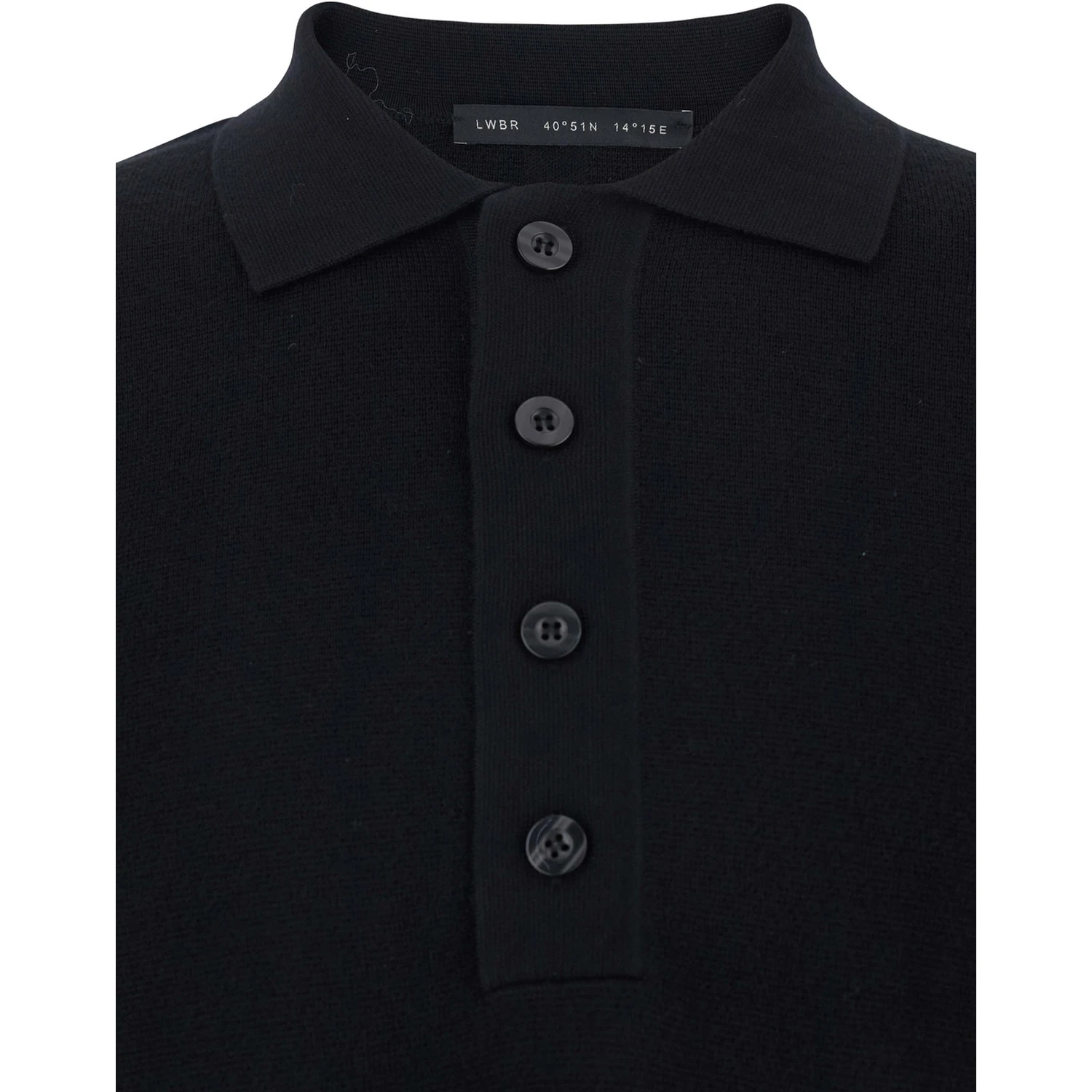 Black Sweater with Polo Shirt Style Collar and Long Sleeves in Wool Man
