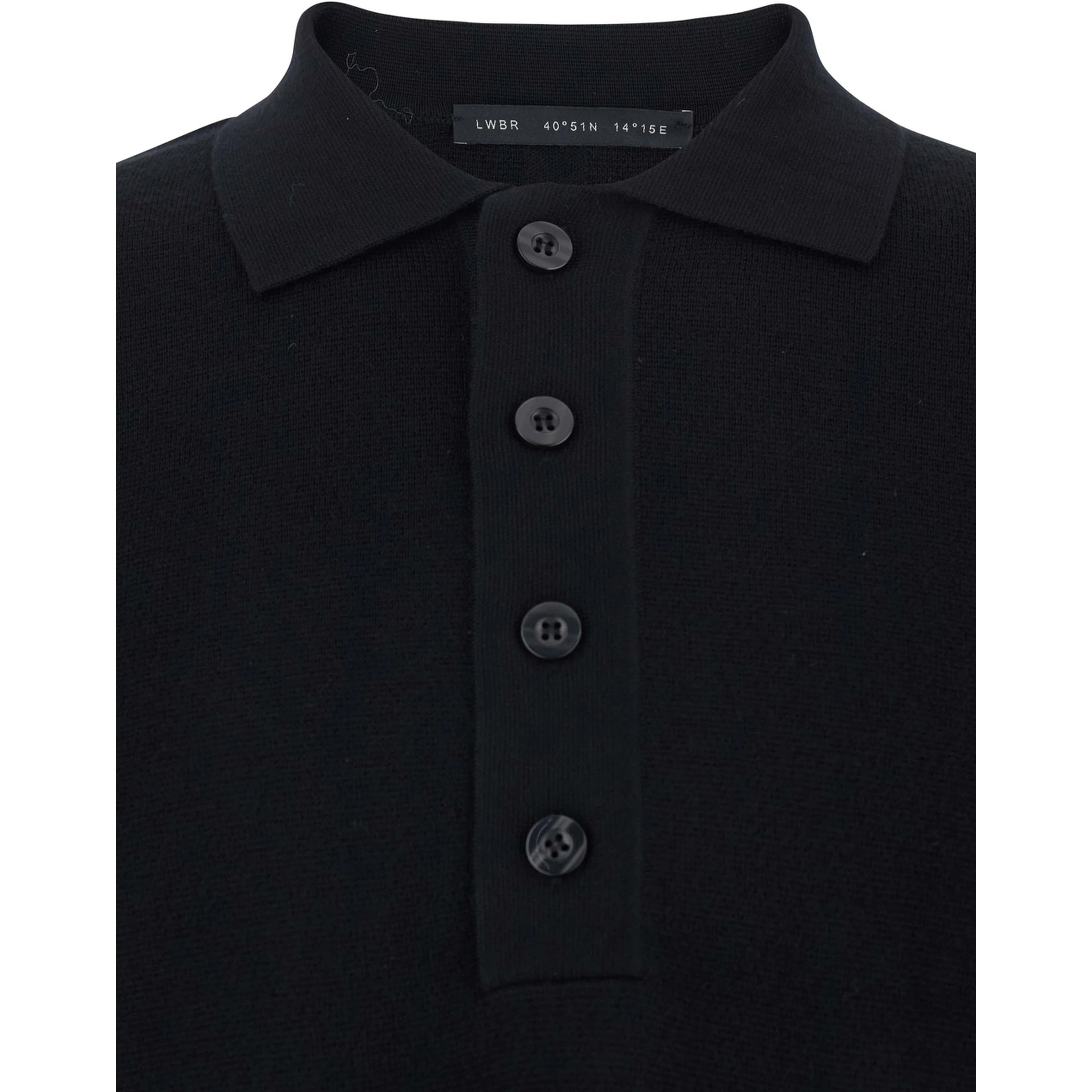 Black Sweater with Polo Shirt Style Collar and Long Sleeves in Wool Man