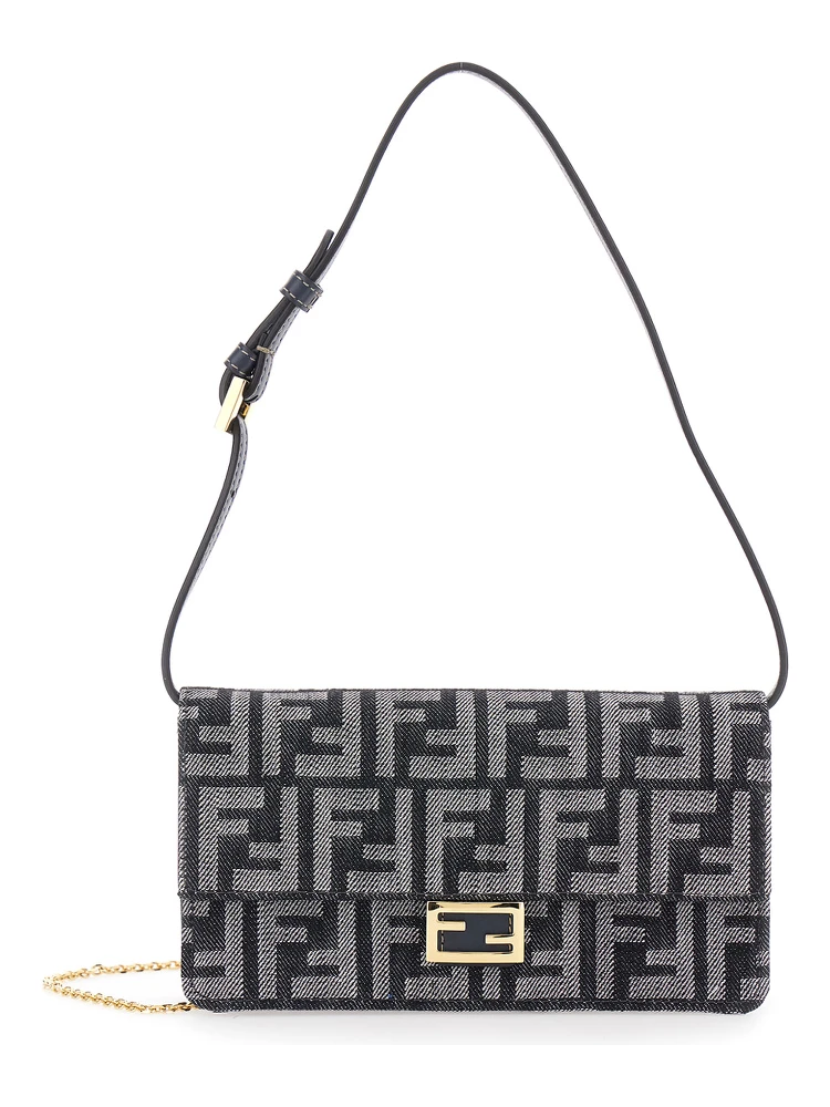 Blue Crossbody Bag with All-Over FF Motif and Metallic FF Plaque on the Front in Cotton Woman