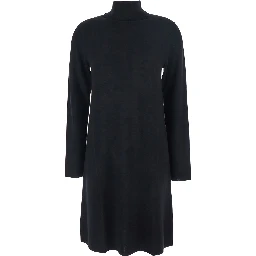 Black Turtneleck Dress with Straight Hem in Wool Woman