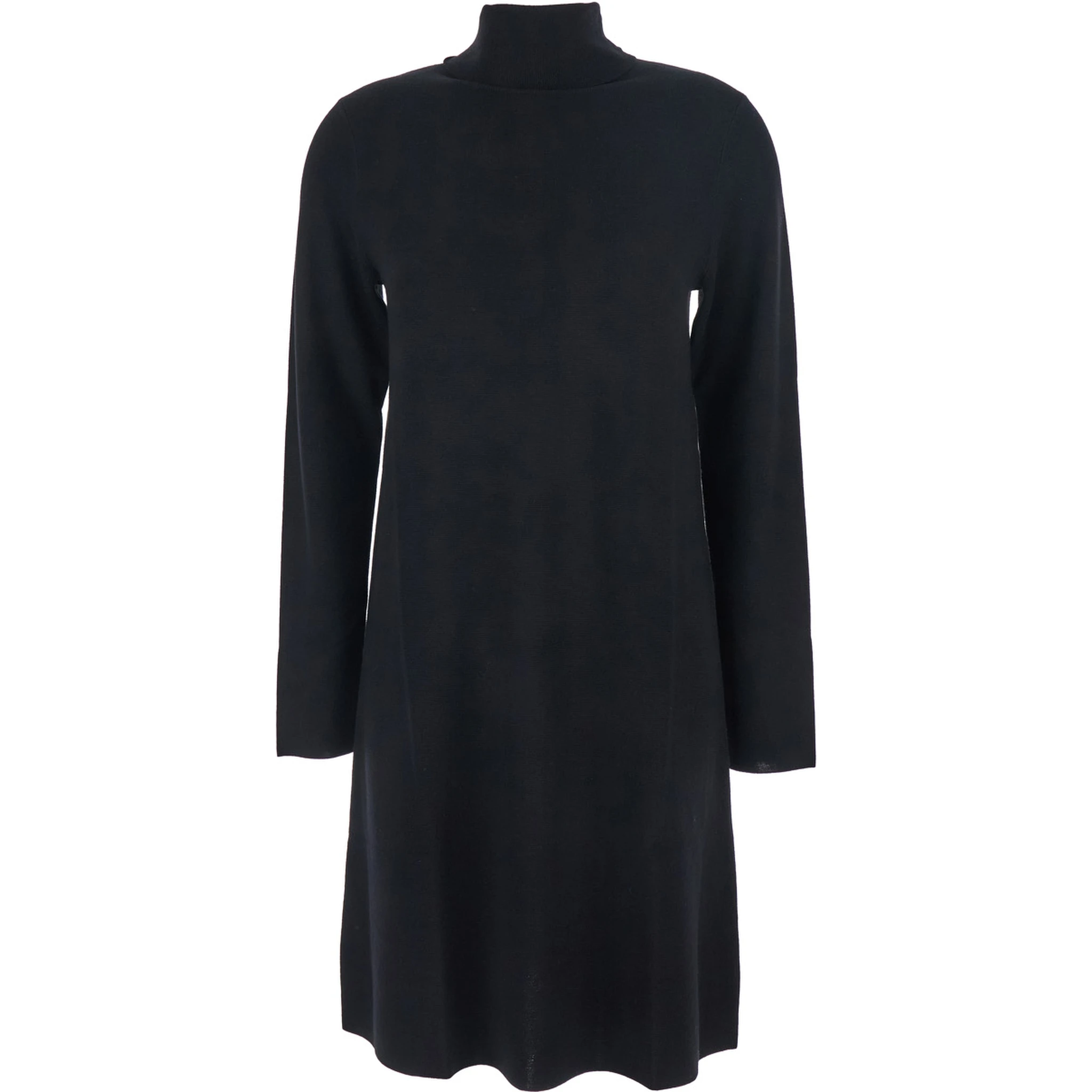 Black Turtneleck Dress with Straight Hem in Wool Woman
