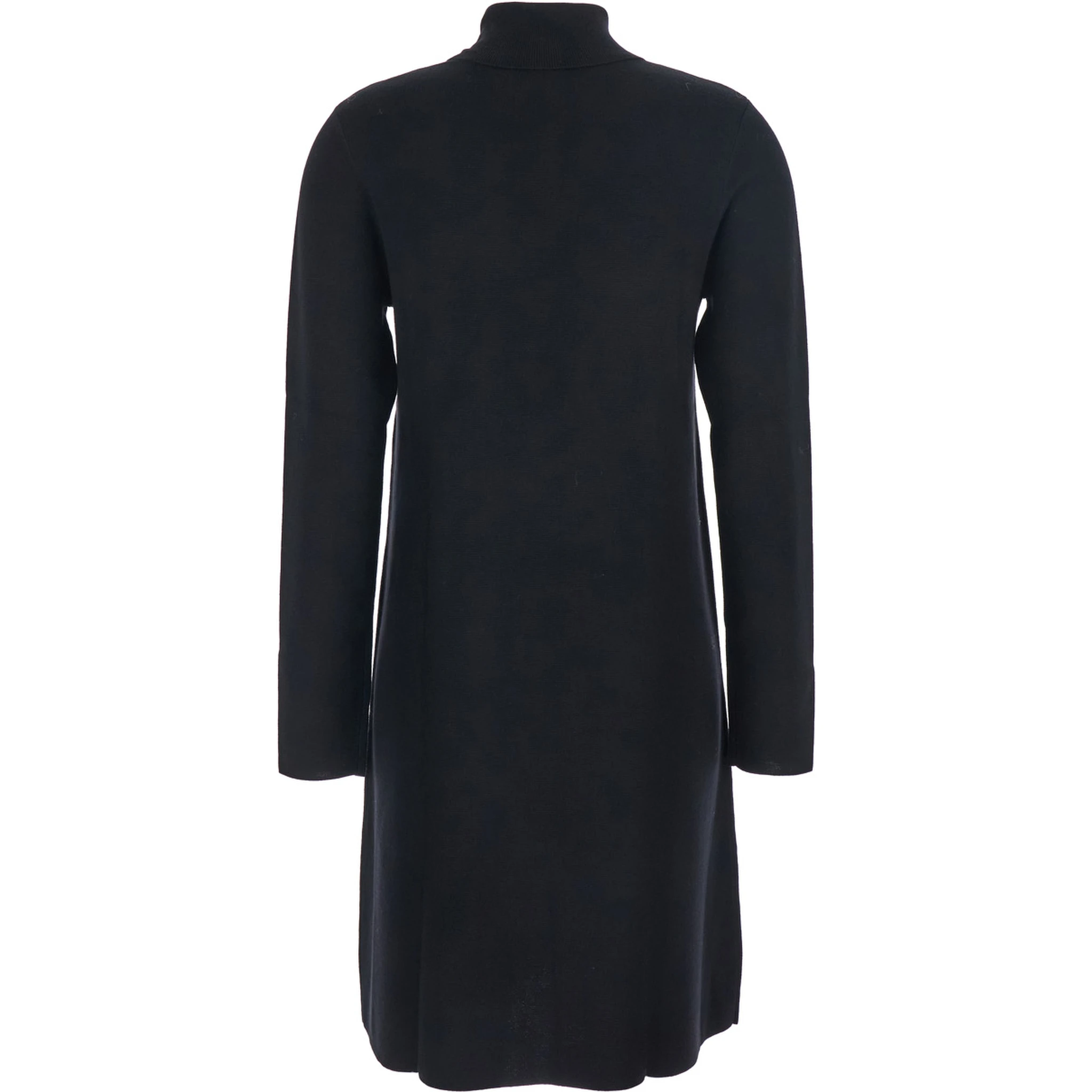 Black Turtneleck Dress with Straight Hem in Wool Woman