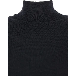 Black Turtneleck Dress with Straight Hem in Wool Woman