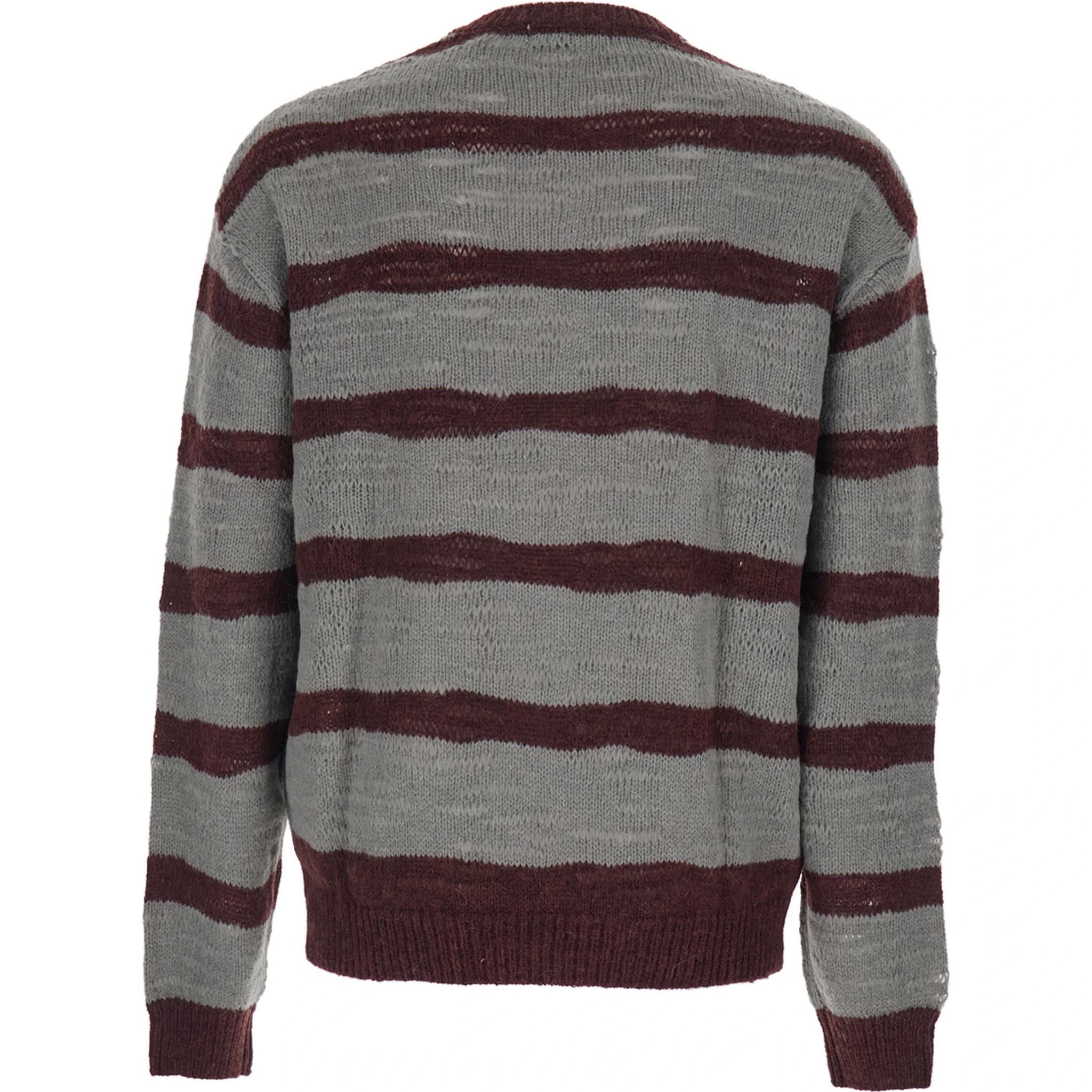 Grey Crew Neck Sweater with All-Over Striped Motif in Wool Blend Man