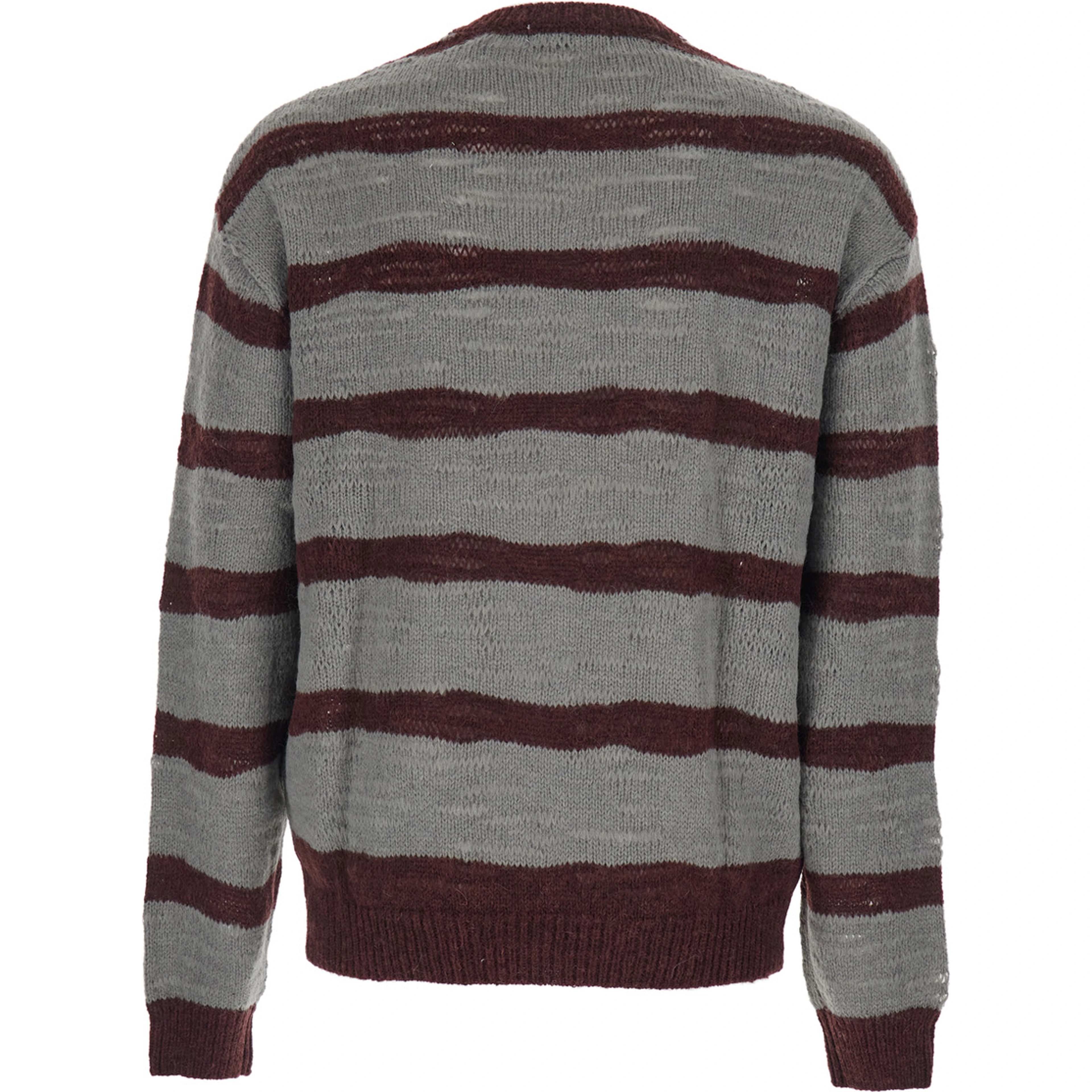 Grey Crew Neck Sweater with All-Over Striped Motif in Wool Blend Man