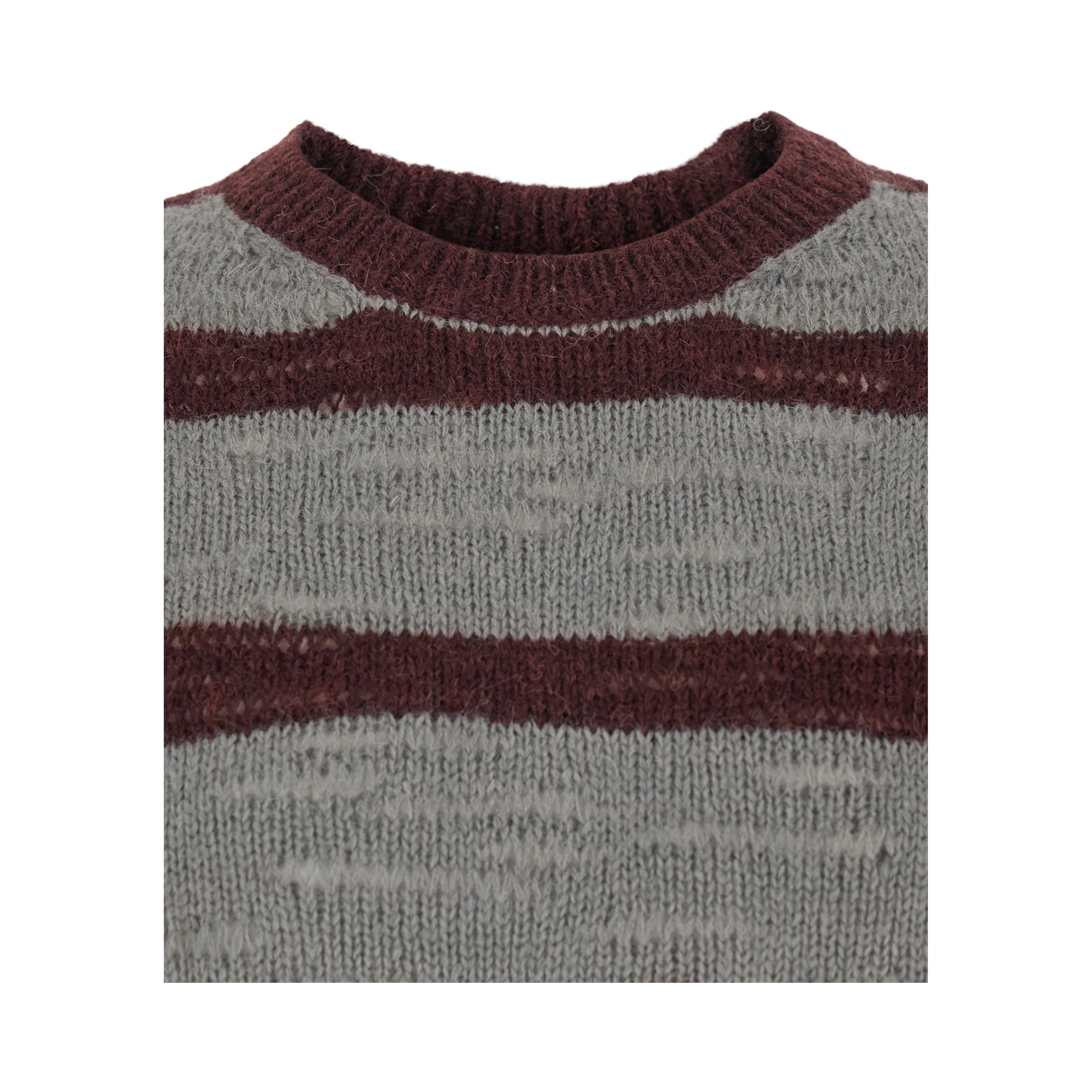 Grey Crew Neck Sweater with All-Over Striped Motif in Wool Blend Man