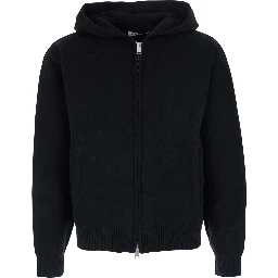 Black Sweatshirt with Hood and Front Zip Closure in Wool and Cashmere Man