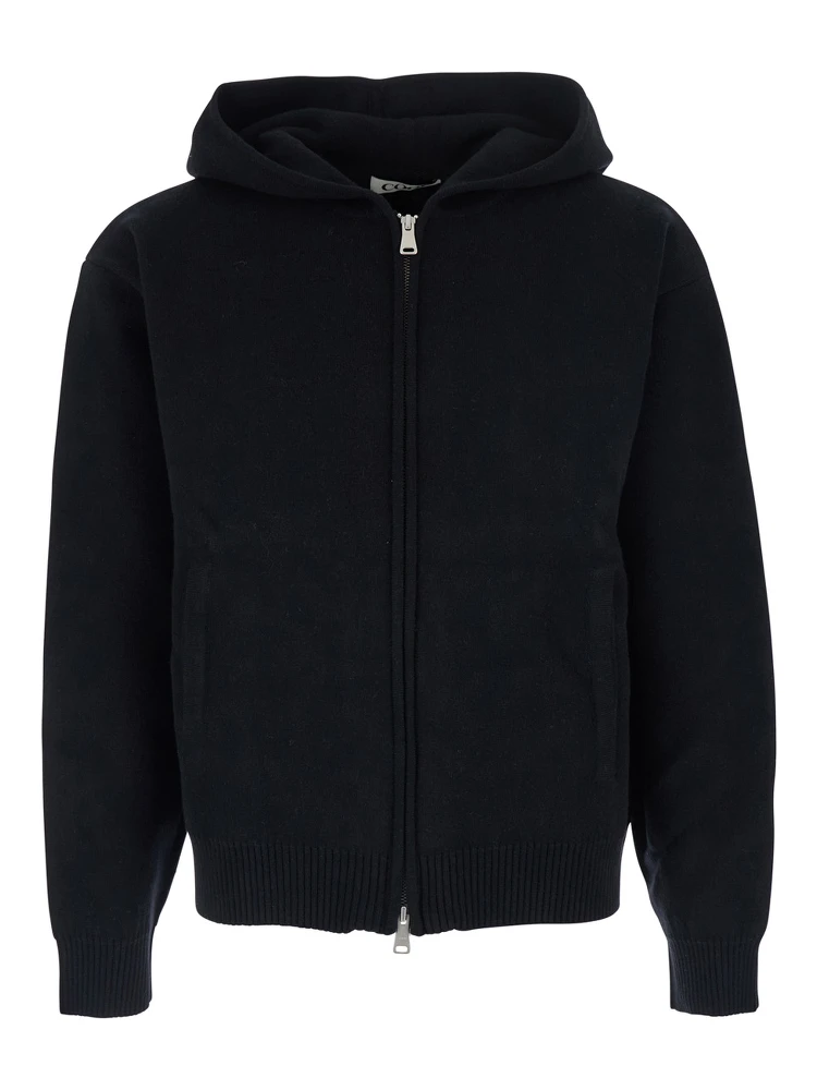 Black Sweatshirt with Hood and Front Zip Closure in Wool and Cashmere Man