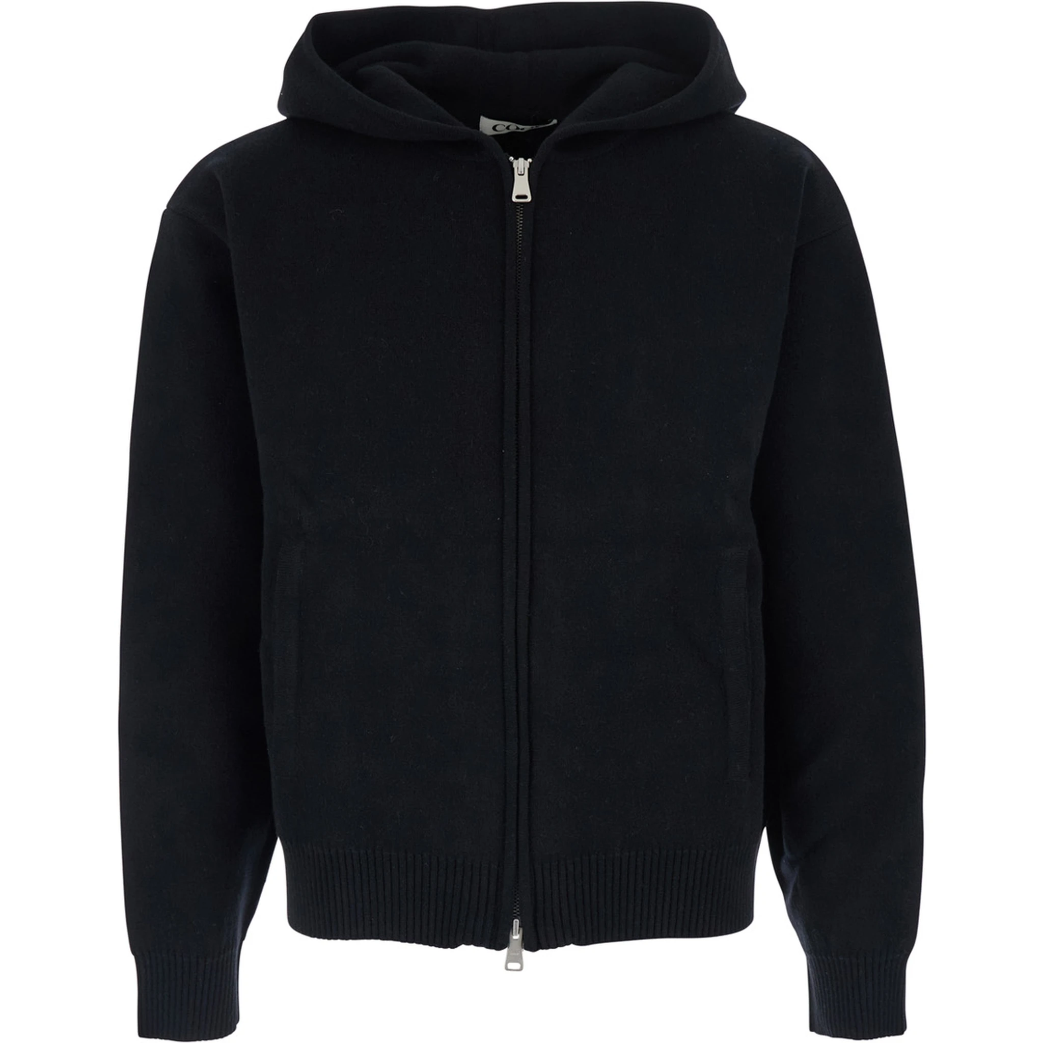 Black Sweatshirt with Hood and Front Zip Closure in Wool and Cashmere Man