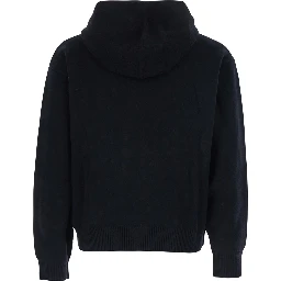 Black Sweatshirt with Hood and Front Zip Closure in Wool and Cashmere Man