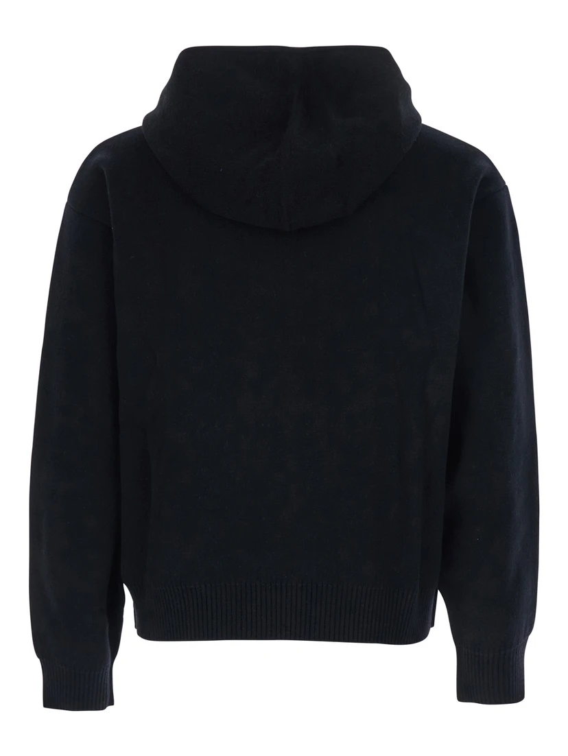 Black Sweatshirt with Hood and Front Zip Closure in Wool and Cashmere Man
