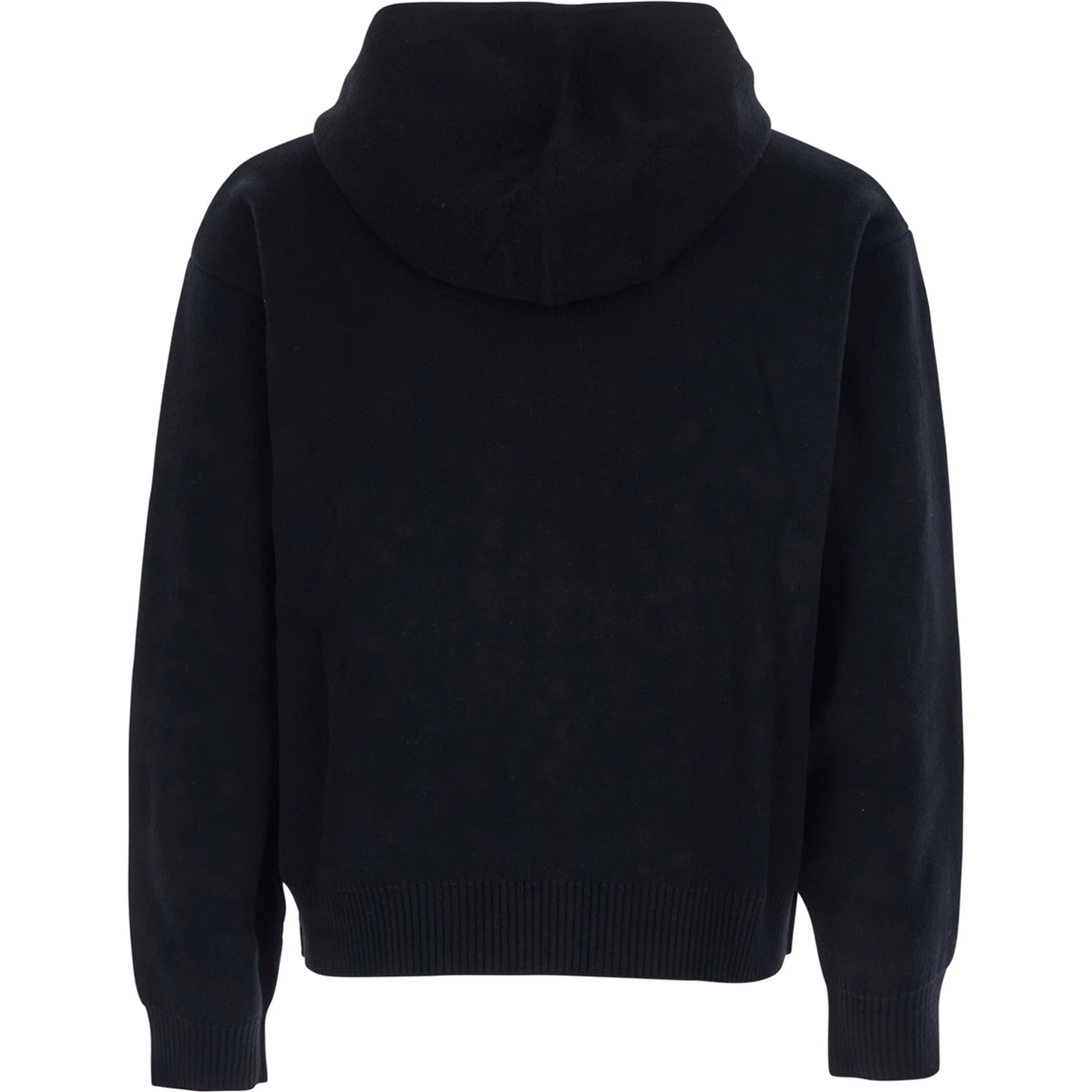 Black Sweatshirt with Hood and Front Zip Closure in Wool and Cashmere Man