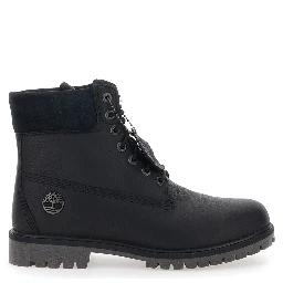 Black Ankle Boots with Logo Detail on the Side and Low Block Heel in Leather Man